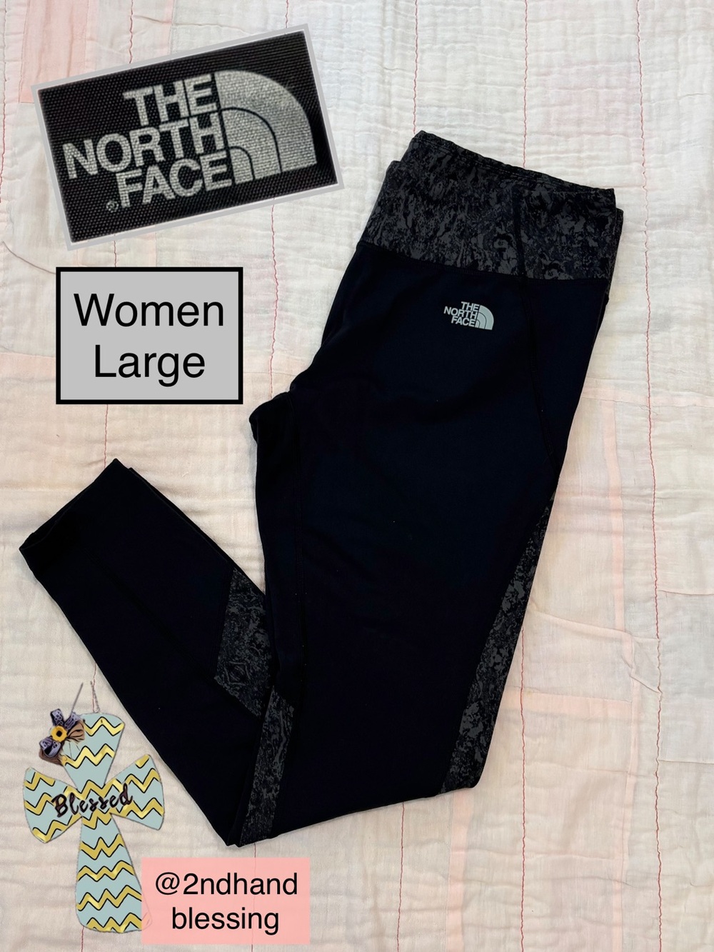 The North Face Women Active Leggings Size L, Black Grey Pattern, Flash Dry XD